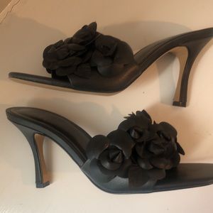 INC Black Sandals with Floral Petals Motif Size 6.5